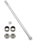 Beefed Up Stainless Steel Swing Arm Bolt Bushing Kit For Dirt Bikes 110cc 125cc Fits X4 X5 X6 DBX Series Rear Axle Bearings Upgrade For Smoother Off Road Suspension And Grippy Traction., stainless steel bolt, bushings, bearings and nut on white background