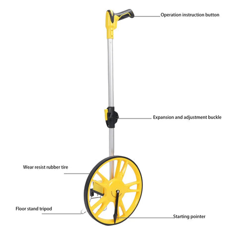 12 Inch Folding Mechanical Measuring Wheel Straight Up Reliable Metric Distance Tracker With Portable Carry Handle and tripod features.