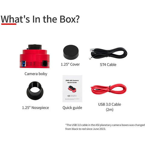 What's in the box for Two Point One Megapixel USB 3.0 Color Astronomy Camera With IMX662 Sensor for astrophotography, infrared sensitivity.