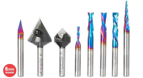 Built To Crush Projects Like A Champ 8 Piece CNC Router Bit Set With Spektra Coated Carbide Blades For Flawless Cuts And Serious Durability Arrives In A Stackable Systainer Case Sized For 6Mm Shanks, featuring precision cutting tools.