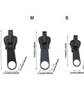 Zipper Repair Kit With Replacement Slider And Teeth For Jackets Bags Jeans And Luggage Instant Fix, black sliders in sizes L, M, S.