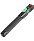 Visual fault locator fiber optic tester, pen-style black device with green switch and knurled grip