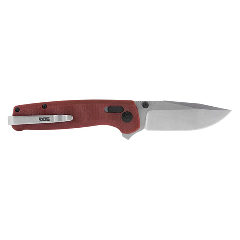 Terminus XR G10 Folding Knife with ambidextrous opening, rugged crimson G10 handle, stonewashed hardware, adjustable belt clip