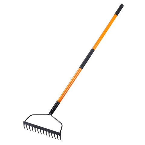 Heavy Duty Bow Rake With 14 Tines And Fiberglass Handle 58 Inch Length Durable Steel Head Anti Rust Welded Joints