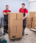 Two movers with 2-In-1 Heavy Duty Platform Trucks And Flatbed Carts With 1760 Lbs Capacity Detachable Solid Steel Wire Fence in a room.