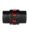 Flexible Elastic Shaft Coupling XL2 Jaw Type With Elastomeric Spider 15 To 25mm Bore For Medium And Large Machinery, Heavy Duty 45 Steel AISI 1045 Equivalent, High Torque, Vibration Dampening, Long Life. Black jaw coupling with red spider