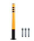Heavy Duty Steel Security Parking Bollard Post With Hella Bright Yellow Coating For Driveways And Sidewalks with mounting hardware.