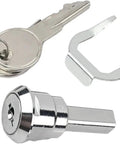 Heavy Duty Stainless Steel Cabinet Insert Linkage Drawer Locks Offering Slick One Eighty Degree Cam Rotation No Sweat Swap Out And Two Secure Keys showing key, lock, and clip