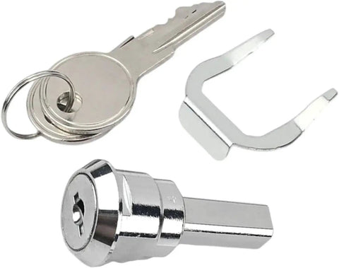 Heavy Duty Stainless Steel Cabinet Insert Linkage Drawer Locks Offering Slick One Eighty Degree Cam Rotation No Sweat Swap Out And Two Secure Keys showing key, lock, and clip