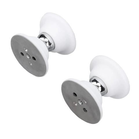 Heavy Duty RV Magnetic Door Stopper For Camper And Trailer with white and silver design for strong door holding.