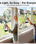 Front view of ZRHI cordless window vacuum squeegee; black handheld window cleaner with 150ml water tank