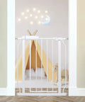 Narrow Baby Gate 24.4 To 29 Inches, Pressure Mounted No Drill, Dog Gate For Stairs And Doorways, White Metal Indoor Safety Gate