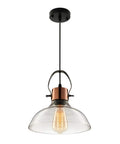 Industrial Edison Pendant Light With Clear Glass Dome Copper Finish Ceiling Fixture For Dining Room Living Room Kitchen Cafe