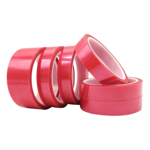 Red Polyimide Tape for High Temp PCB Masking, rolls stacked, 0.053mm thick, 33m long, heat resistant up to 260C, residue free