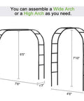 Metal Garden Arbor Wedding Arch Black, Adjustable Two Size Options Pergola Style For Climbing Roses And Vines, dimensions shown