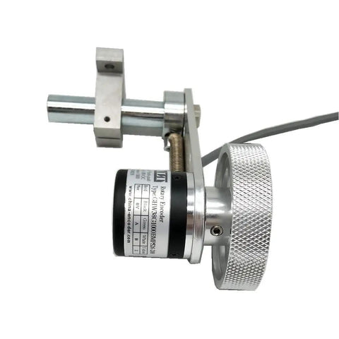 6mm Shaft Rotary Encoder With 5 To 26V DC Power, 200PPR Push Pull Output For Length Or Distance Measurement, Includes Bracket And 200mm Perimeter Aluminum Knurled Wheel
