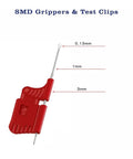 Ultra Small IC Clip Test Probe For SOIC TSSOP TSOP SSOP MSOP PLCC QFP TQFP LQFP And SMD Chips, red mini adapter with measurement labels