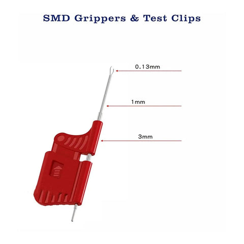Ultra Small IC Clip Test Probe For SOIC TSSOP TSOP SSOP MSOP PLCC QFP TQFP LQFP And SMD Chips, red mini adapter with measurement labels