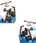 Top Tier 1.5HP Ring Roller Bender With Three Phase Induction Motor, close-up view of bending wheels and handles.