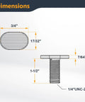 Detailed diagram of 1/4-20 T Track Bolts Kit for T Slot Jigs showing dimensions and thread size for woodworking fixtures.