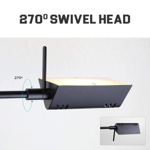 Dimmable LED Pharmacy Floor Lamp With Full Range Dimming And 360 Degree Swing Arms, ETL Listed Black showing 270-degree swivel head