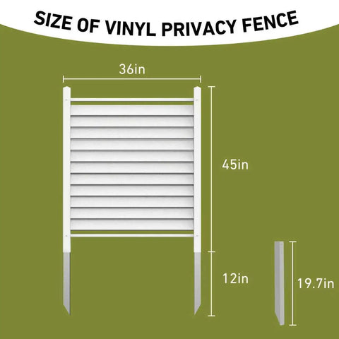 Diagram of Reinforced White Vinyl Privacy Screen Panel Kit Built To Last 36 W X 45 H shown with dimensions in inches.
