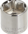 Heavy Duty SAE Shallow Socket In 3/8 Inch Drive And 15/16 Inch size showing shiny chrome finish and hex opening for stubborn fasteners.