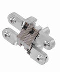 Close-up view of 180 Degree Zinc Alloy Hidden Folding Door Cross Hinges, visible in rustproof heavy-duty material, for cabinets and sliding doors.