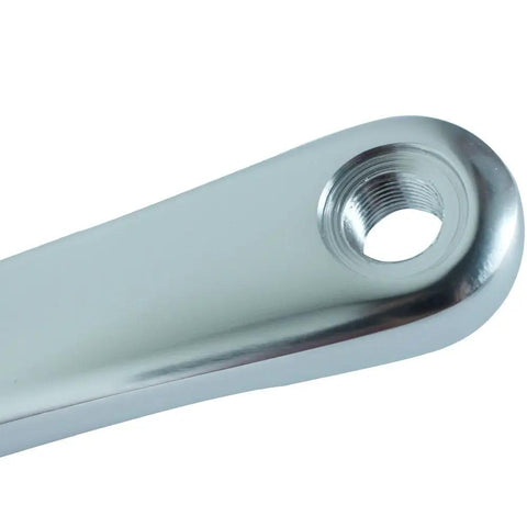 Close-up of silver end of Fixed Gear Crankset 44T 170mm Aluminum Alloy for Single Speed Bikes with threaded pedal hole.