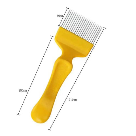 Beekeeping Uncapping Fork With 18 Tines Stainless Steel Bee Tool For Harvesting Honey From Frames, yellow handle with tine measurements