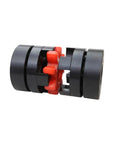 XL Star Type Jaw Coupling With Shock Absorbing Rubber Spider Center Built Like A Tank For Heavy Duty Motor Drives showing black steel and red rubber components.