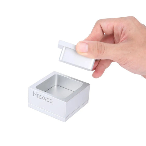 Pre Press Aluminum Mold 6061 CNC Machined Mold For Precise Casting And Durable Tooling Silver 2.5 By 2.5 Inch Pro Grade Molding Jig For DIY Projects And Pro Makers, hand holding aluminum mold insert