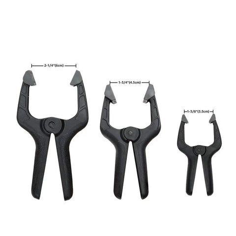 14 Piece Nylon Spring Clamp Set For Photography, Woodworking And Crafts, Includes clamps in three sizes, black and grey.
