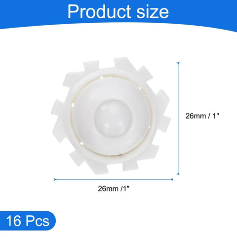 Peel Stick Mini Caster Wheels With Slick 360 Swivel Action And Super Grabby Adhesive Backing, 16 Pack Of Low Profile Nylon Rollers For Moving Furniture And Storage Bins Without The Hassle, White, 26mm size.