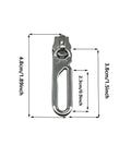 Heavy Duty Size Five Zipper Pulls 30 Pack Metal Slider Heads For Purses Bags Luggage Jackets Backpacks And Tents Quick Swap Replacement Durable Nickel Silver Finish. Close-up view showing dimensions.
