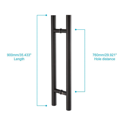 36 Inch Solid Standoffs Built Like A Tank Heavy Duty Commercial Grade 304 Stainless Steel Push Pull Door Handle Ladder Shaped Door Pull Handle Matte Black Finish For Heavy Traffic Commercial Doors And Public Entrances showing 35.43-inch length and 29.92-inch hole distance.