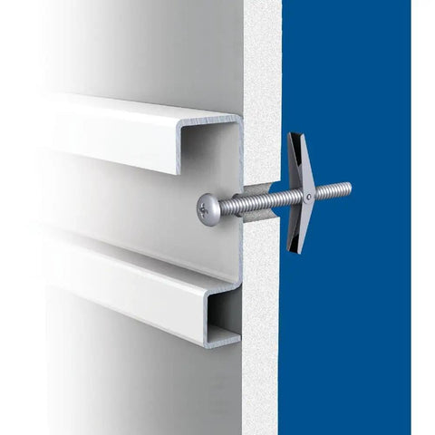 Heavy-Duty Wall Anchor Toggles And Screws For Hollow Drywall No Studs Required Tap-In Dummies secure fit 5-Pack showing installation on gypsum board.