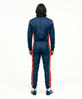 Back view of blue Go Kart Racing Suit Water Resistant Digital Printed Breathable Fabric Ergonomic One Piece Karting Gear For Adults Youth And Kids Lightweight Comfort For Long Races Pro Grade All Ages
