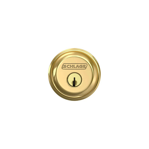Keyed Single Cylinder Grade One Deadbolt In Bright Brass Finish With Adjustable Backset From Two And Three Eighths To Two And Three Quarters Inches Round Corner Strike One And One Eighth By Two And Three Quarters Inches Snap And Stay Hands Free Install