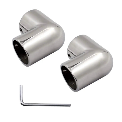 Two Way 90 Degree Boat Elbow Fitting For 1 Inch Tubing Heavy Duty 316 Marine Stainless Steel With 1.2 Inch Outer Diameter And 0.1 Inch Wall Thickness Includes L Shaped Hex Key A Real Hand Rail Connector For Boats