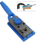 Knock Out Your Carpentry Projects With This Dead Nuts Accurate Pocket Hole Jig Kit featuring a blue handle and precision depth gauge for joinery.