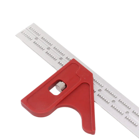 Premium Adjustable Woodworking Caliper And Straight Ruler With No Sweat Grip on a work surface for precise angle reading.