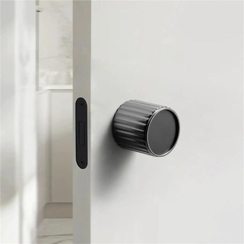 Bedroom Door Lock Universal Silent Knob With Hidden Key Handle For Privacy, installed on modern interior door, side view