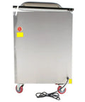 Back view of Boss Level Floor Model Chamber Vacuum Sealer With Dual Twenty Inch Seal Bars, stainless steel design with wheels.