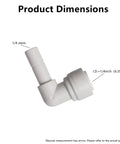 White plastic 90-degree elbow push-to-connect connector for 1/4 inch tubing for reverse osmosis system