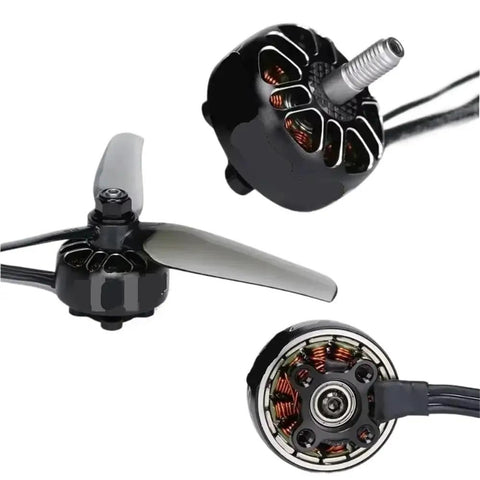 Four Pack 2207 Brushless Drone Motors KV 1800 For 6S KV 2450 And 2750 For 4S FPV Quadcopters showing different angles