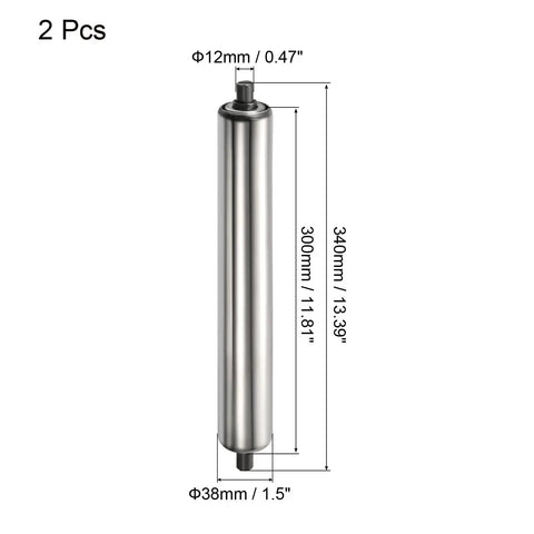 Heavy Duty Conveyor Roller Set 1.5 Inch Diameter By 12 Inch Length Two Pack Stainless Steel Gravity Replacement Rollers Dimensions