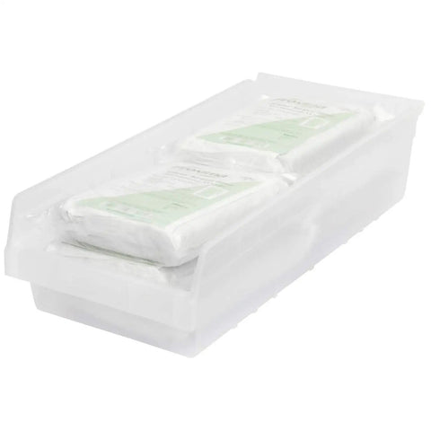 Clear Plastic Nesting Storage Bins Case Of 6 Durable Industrial Grade Pantry Organizer For Home Garage Not Stackable Easy Access 24 By 11 By 6 Inches, two packs inside