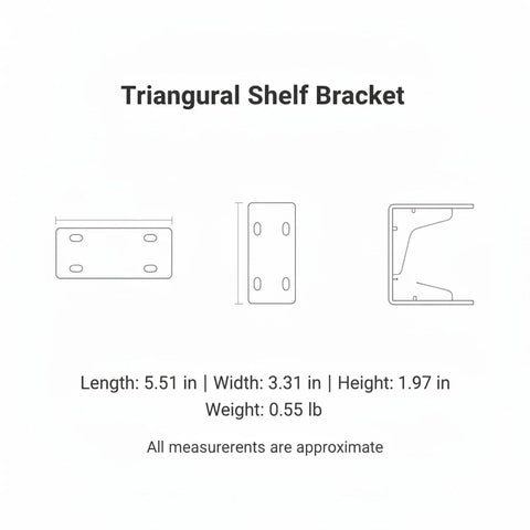 Diagram of Built Tough Cold Rolled Steel Triangular Shelf Bracket for Floating Shelves and Wall Cabinets, heavy duty black finish.