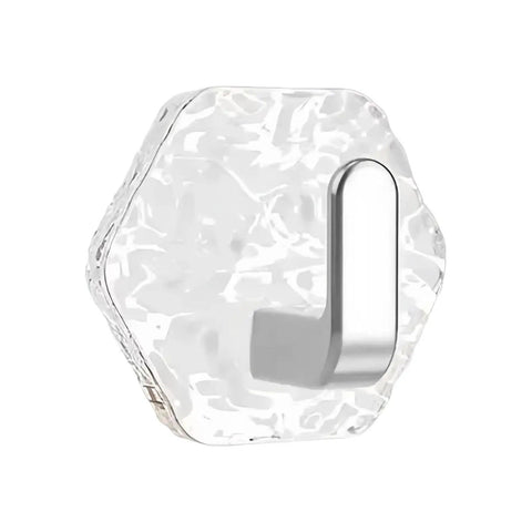 Hella Strong 10 Pcs White Hexagonal Water Ripple Self Adhesive Wall Hooks, clear hexagonal hook with metal grip.